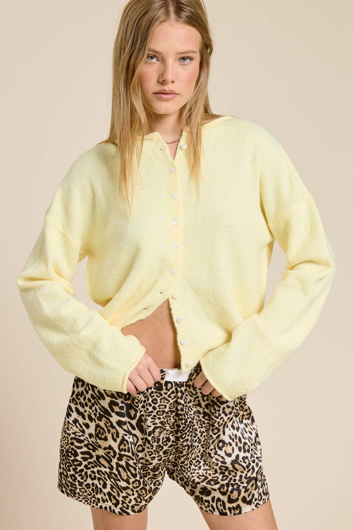 Essential Button Down Cardigan Top: Butter