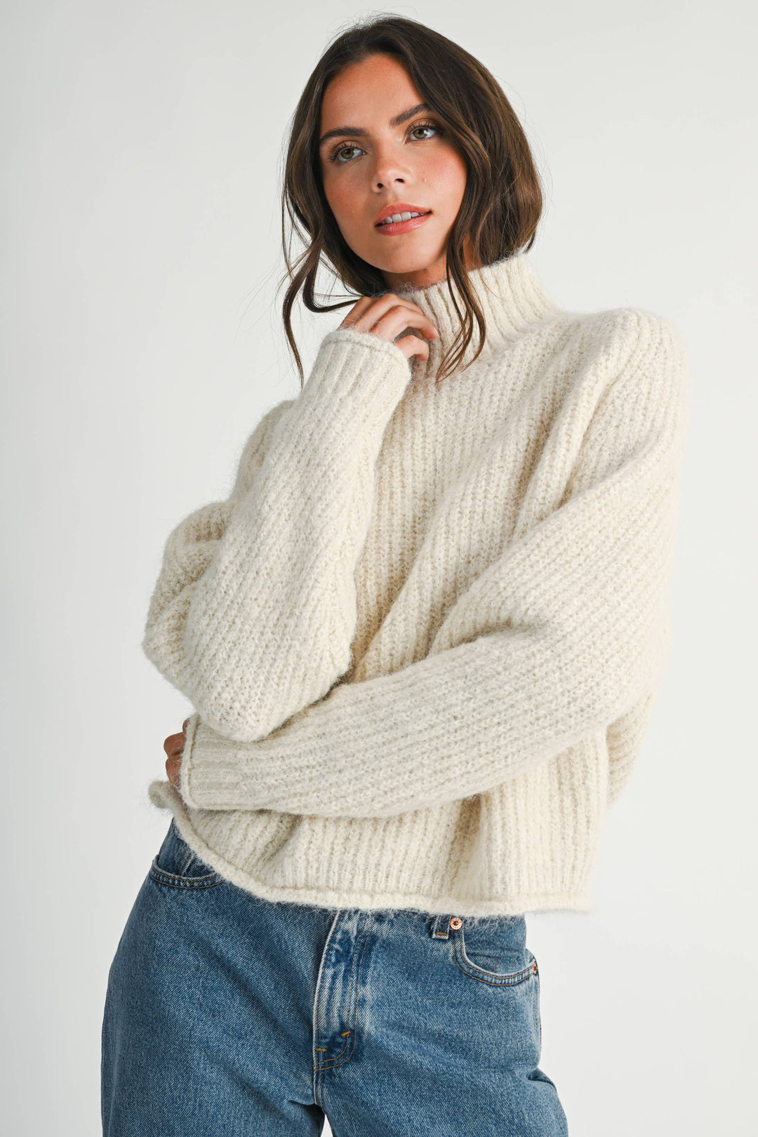 Mock Neck Sweater: Almond Milk