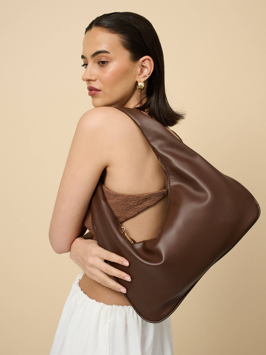 Shoulder Hobo Bag - Brown