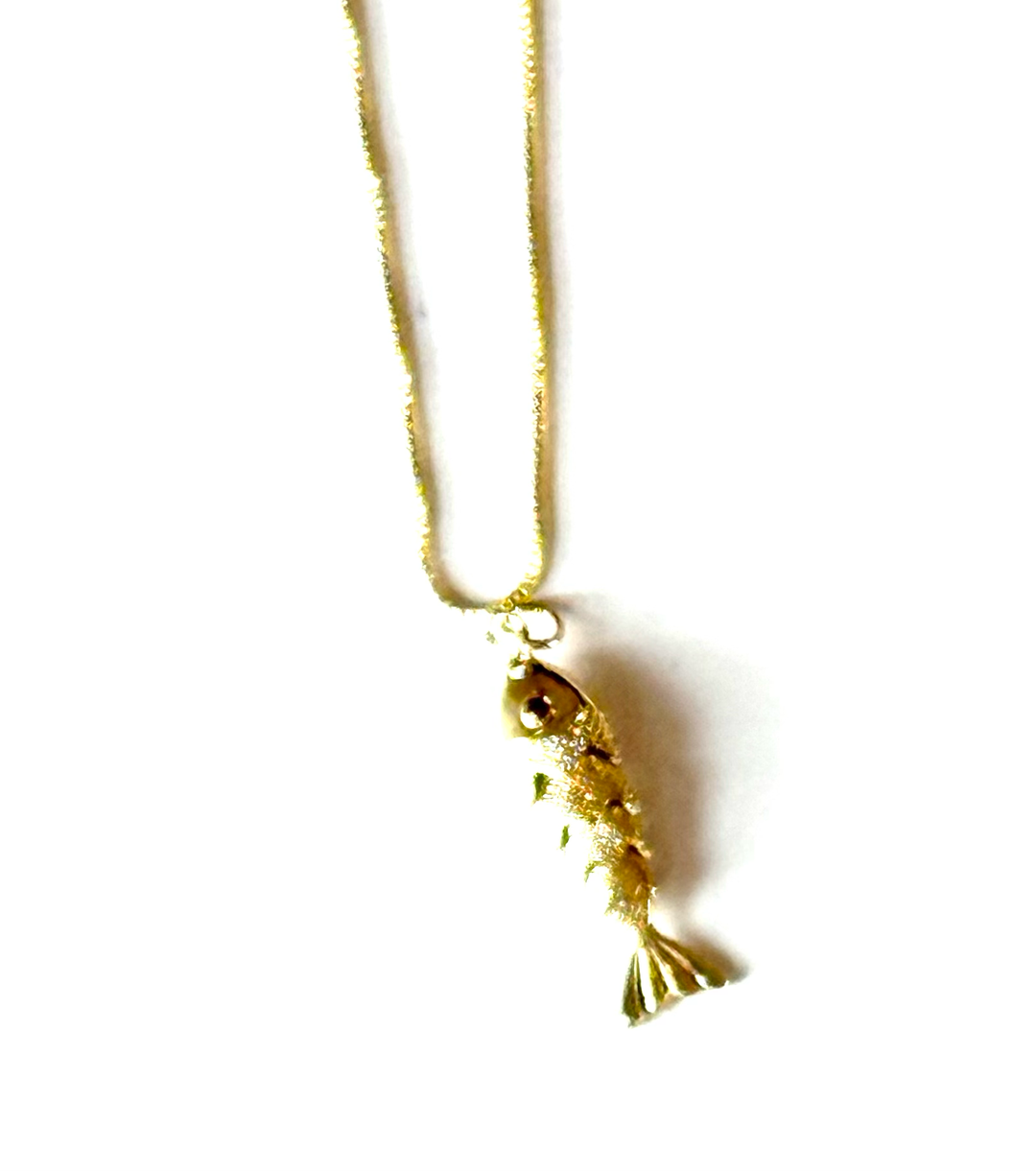 Lure- 14K Gold Steel Articulated Portuguese Fish Necklace : Small