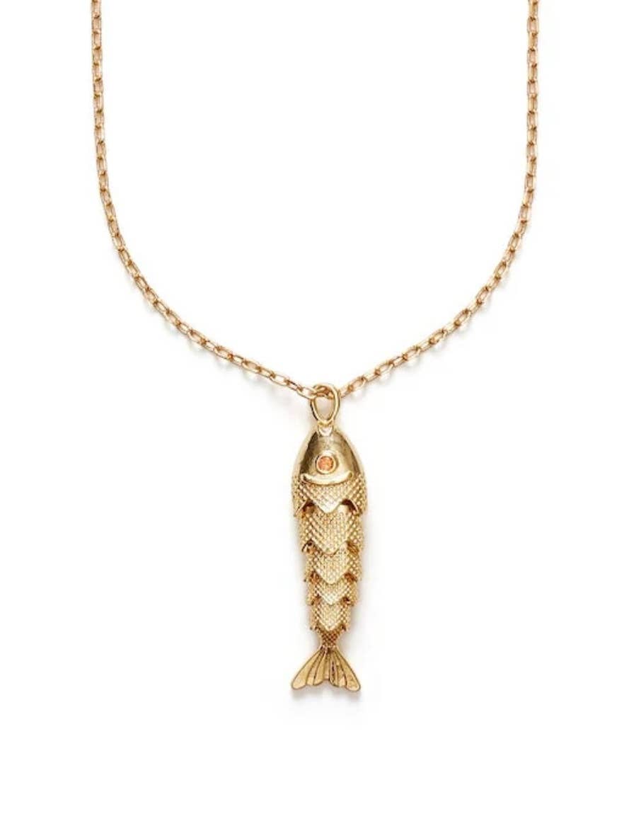 Lure- 14K Gold Steel Articulated Portuguese Fish Necklace : Medium
