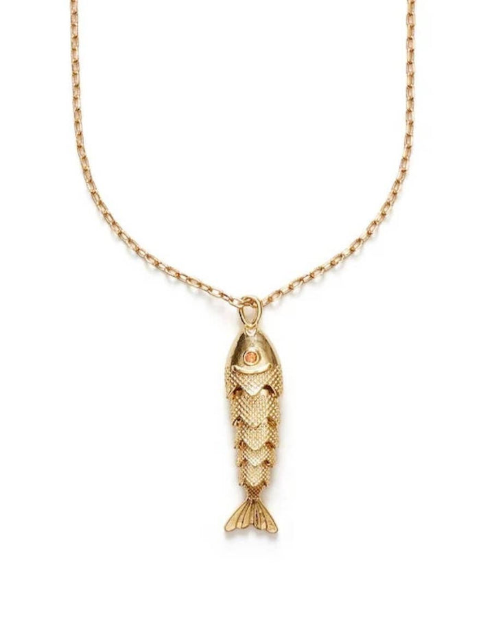 Lure- 14K Gold Steel Articulated Portuguese Fish Necklace : Medium