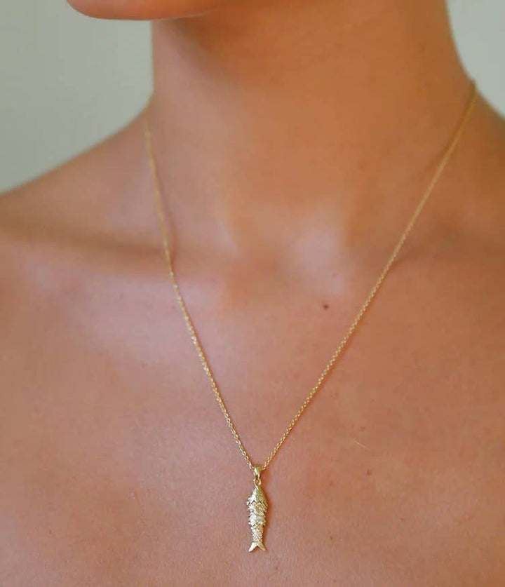 Lure- 14K Gold Steel Articulated Portuguese Fish Necklace : Small