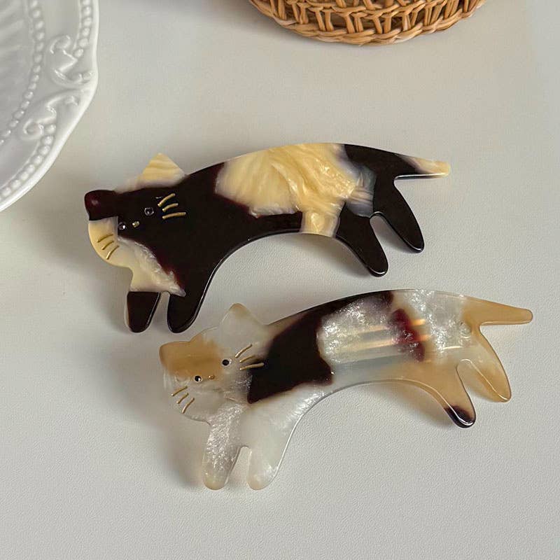 Playful Cat Hair Clips, Animal - Inspired Acetate Hair Claw: BlackWhite