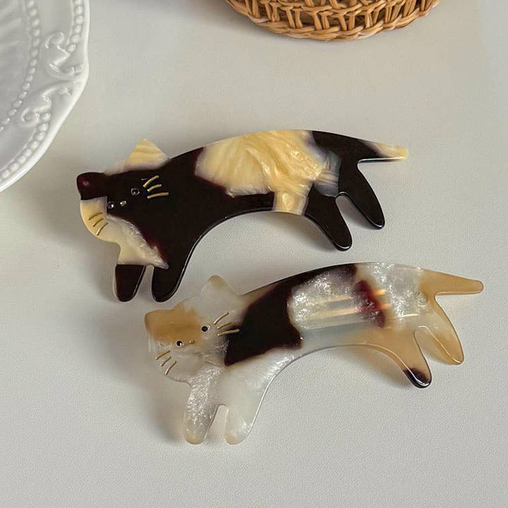 Playful Cat Hair Clips, Animal - Inspired Acetate Hair Claw: BlackWhite