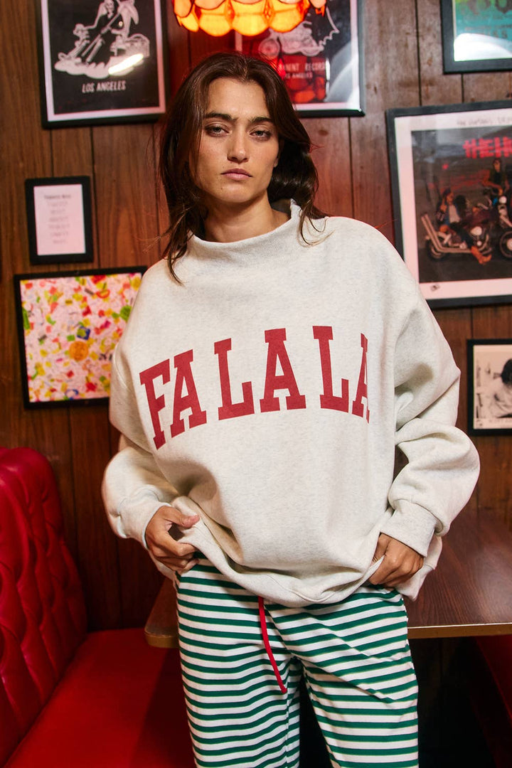 'FA LA LA & HO HO HO' Mock Neck Sweatshirt: HEATHER GREY