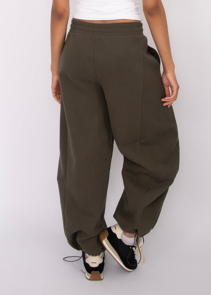 Beata Fleece Barrel Pant- Army Green