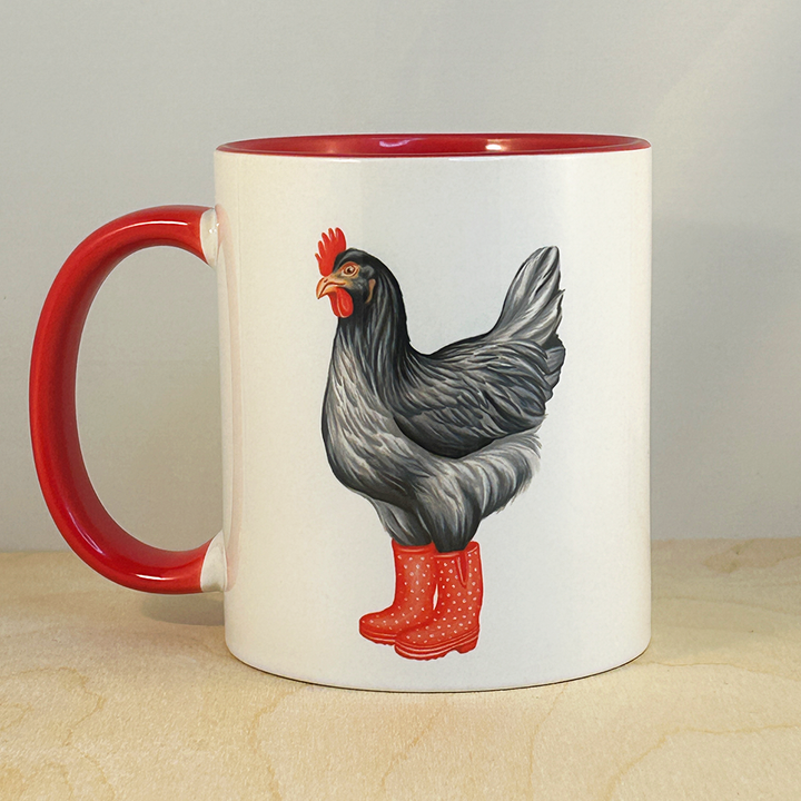Hen wearing Red Rain Boots Mug: 11oz - 325ml