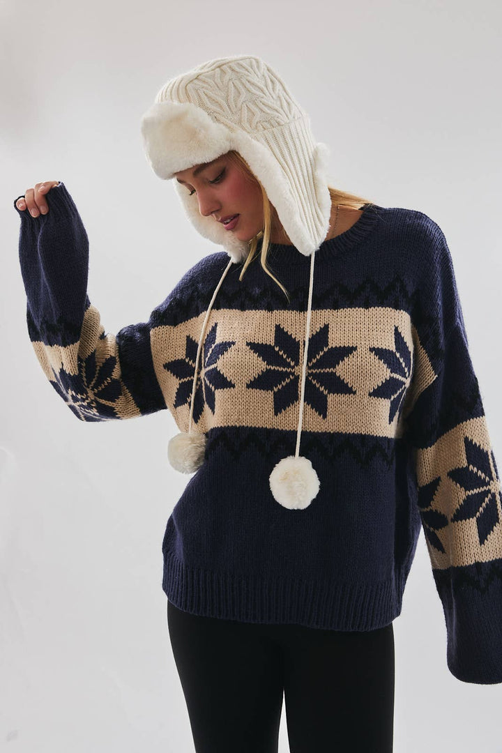 Nordic Knit Sweater - Navy