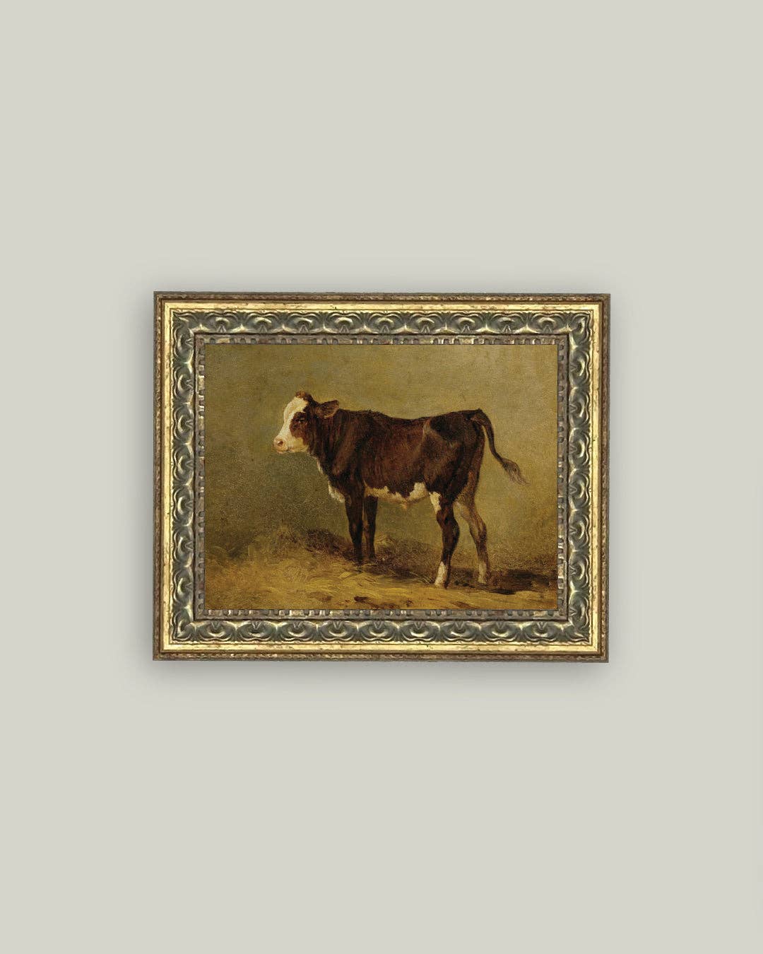 Vintage Calf Framed Antique Art: 7x5