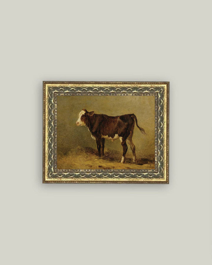 Vintage Calf Framed Antique Art: 7x5