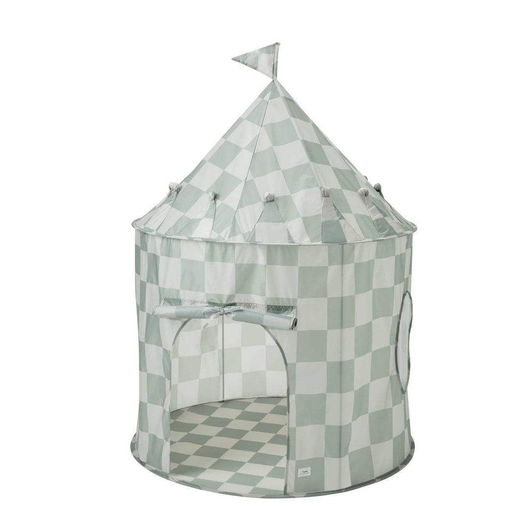 Kids Play Tent Castle with Recycled Fabric - Prints: Checkerboard Green