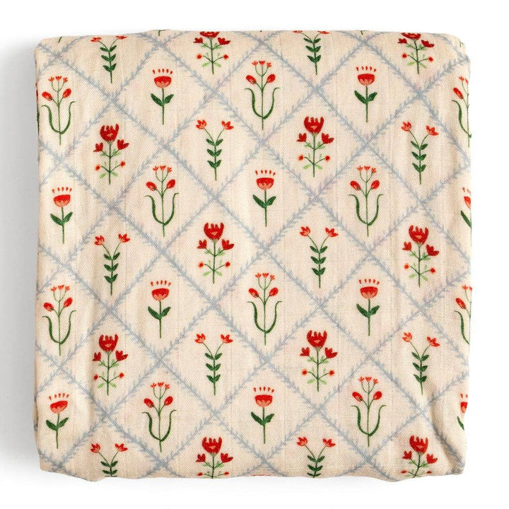 Scandinavian Folk Floral Diamond Muslin Baby Swaddle Blanket