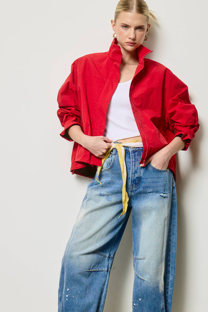 Utility Windbreaker Jacket: Red