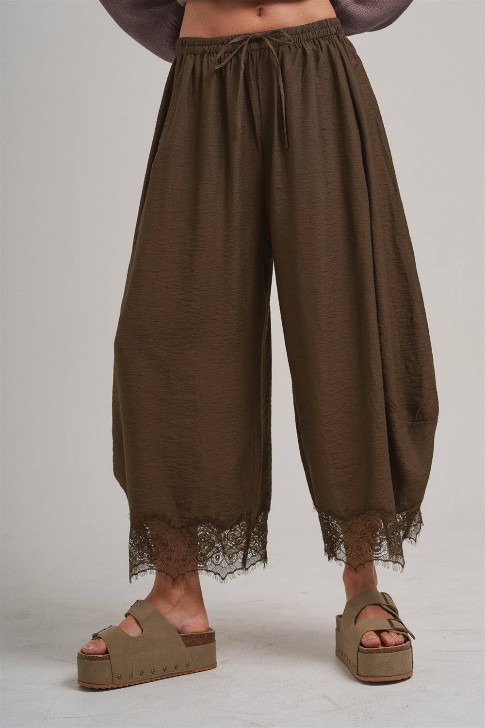 Balloon Pant with Lace: Vintage Mocha