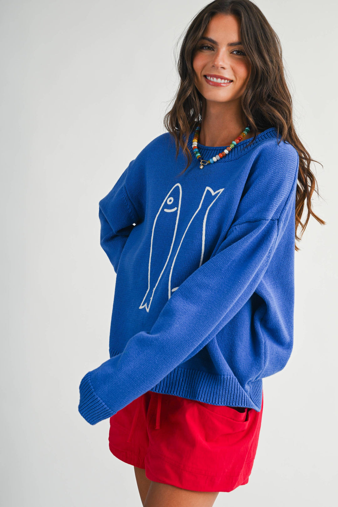 Oversized Graphic Knit Sweater: Sardine