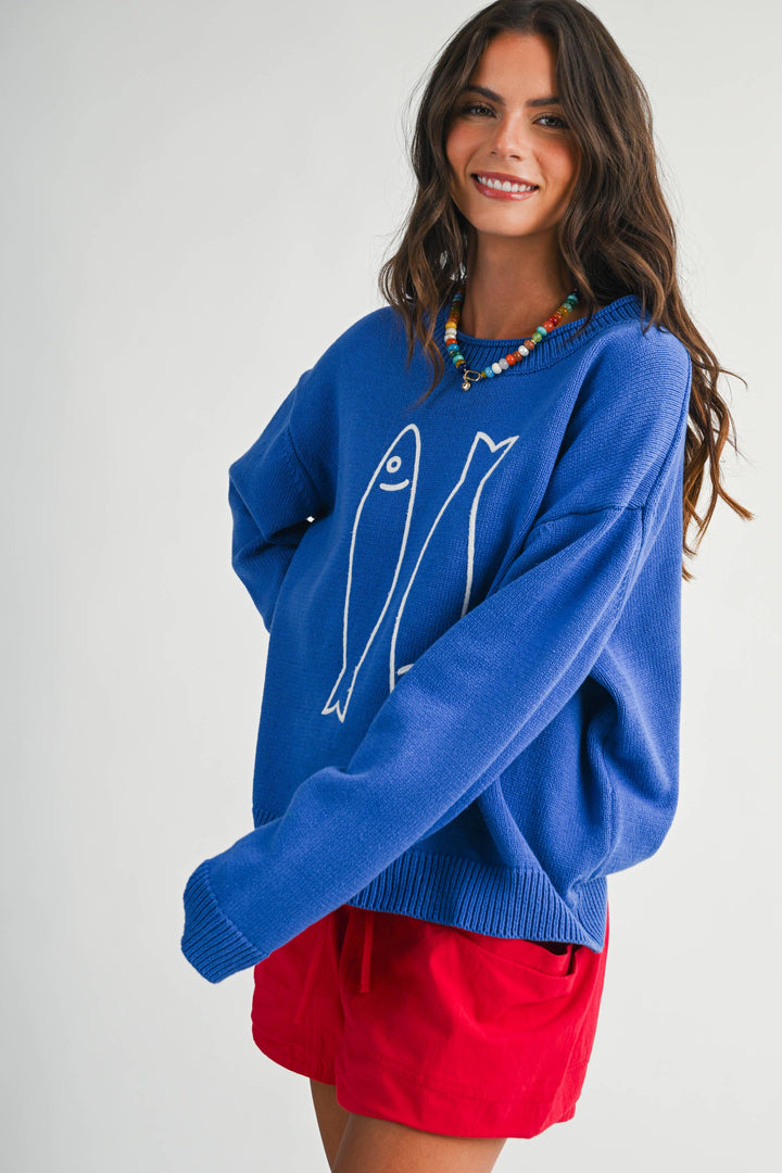 Oversized Graphic Knit Sweater: Sardine