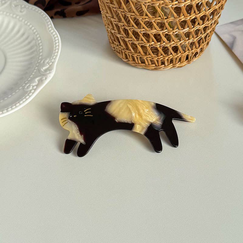 Playful Cat Hair Clips, Animal - Inspired Acetate Hair Claw: BlackWhite