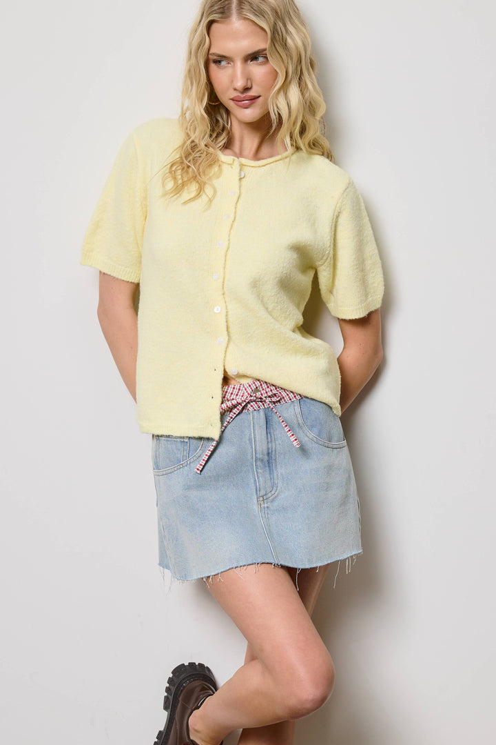 Short Sleeve Button Down Cardigan Top: Butter