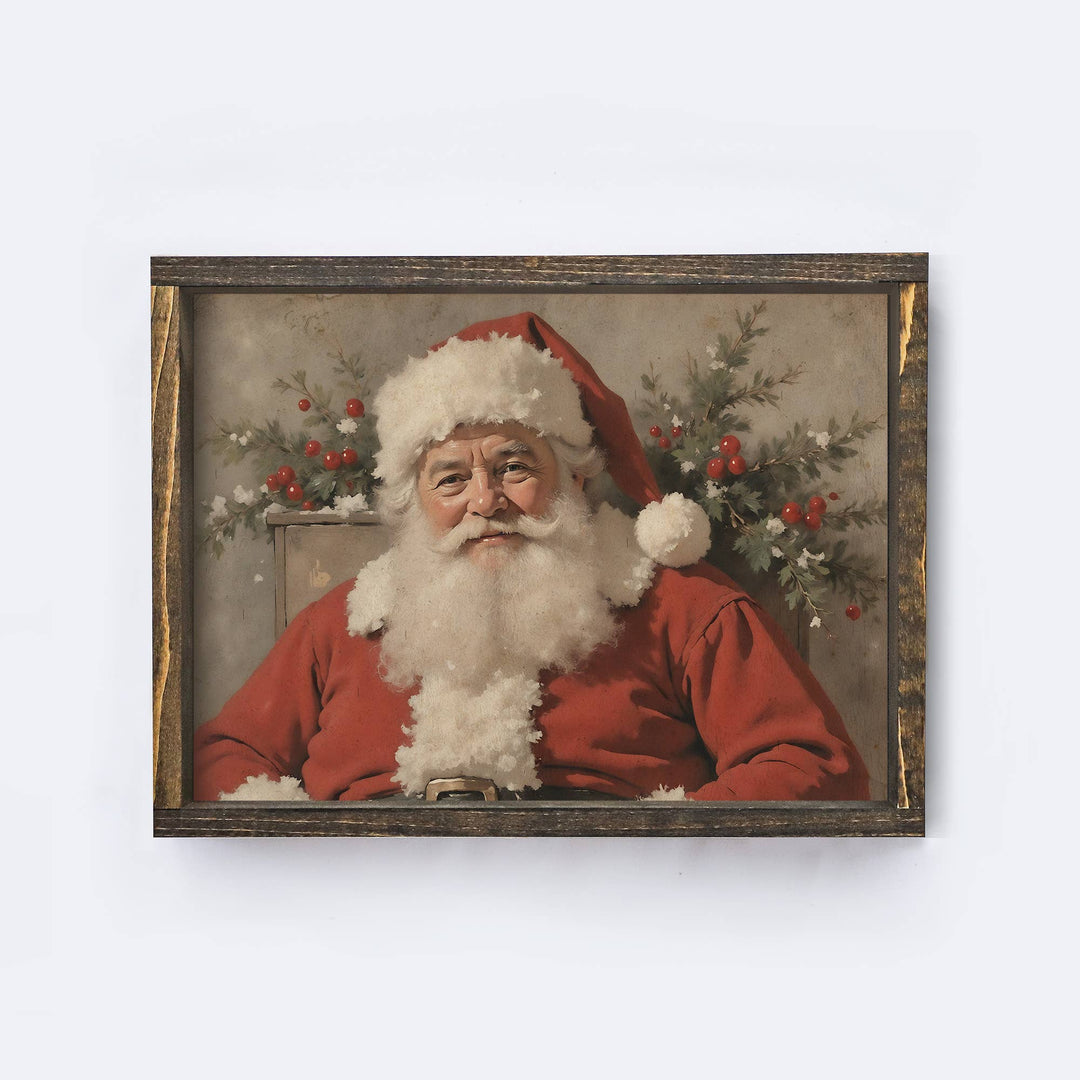 Vintage Santa Claus Christmas Wall Art Wood Sign