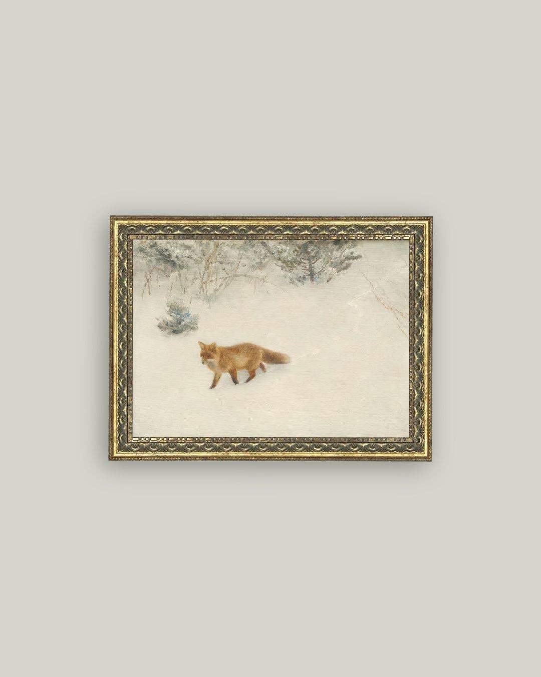 Fox In Winter Framed Antique Art: 7x5
