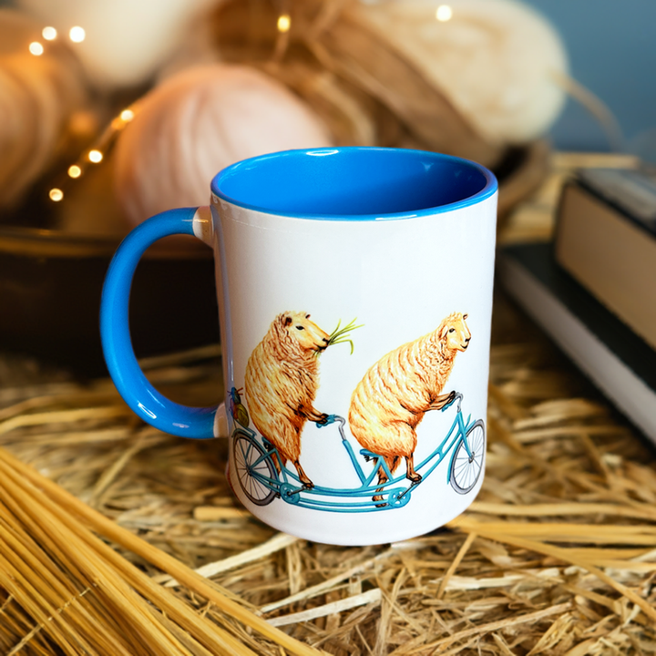 Sheep riding a Bike Mug: 11oz - 325ml