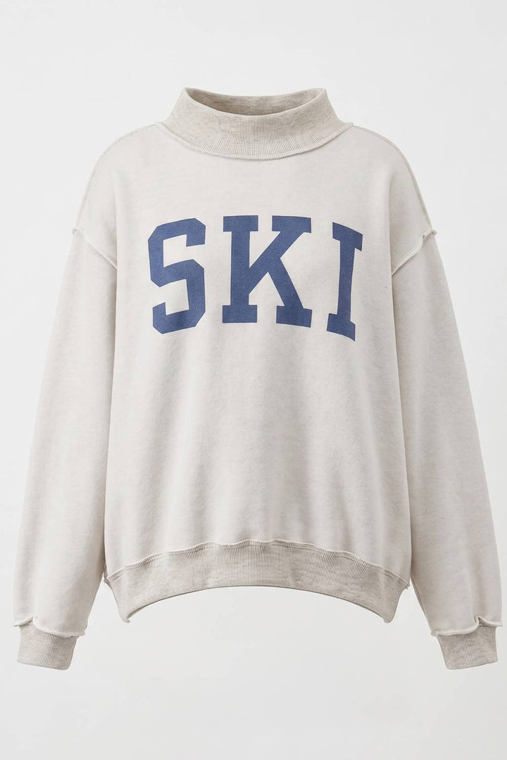 'APRES/SKI' Reversible Mock-Neck Sweatshirt: ASH GREY/VINTAGE BLUE