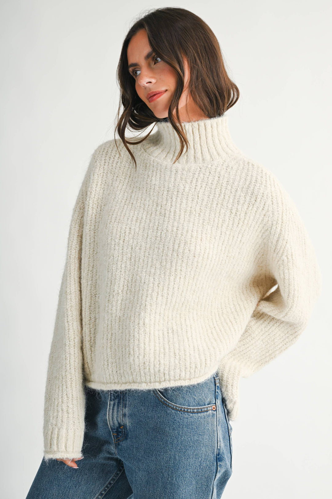 Mock Neck Sweater: Almond Milk