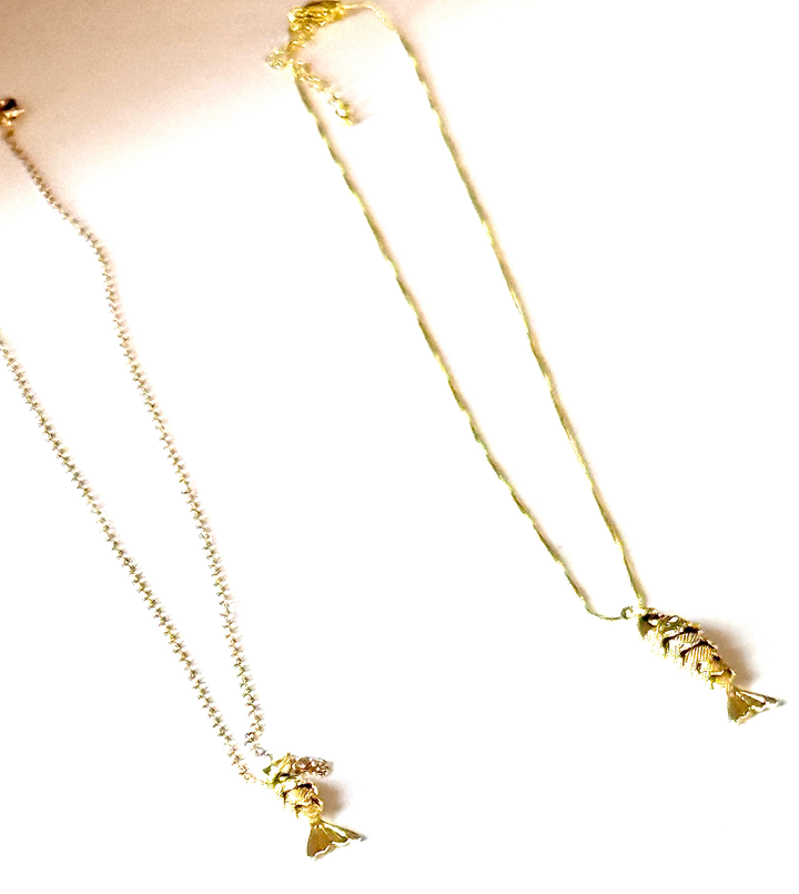Lure- 14K Gold Steel Articulated Portuguese Fish Necklace : Medium