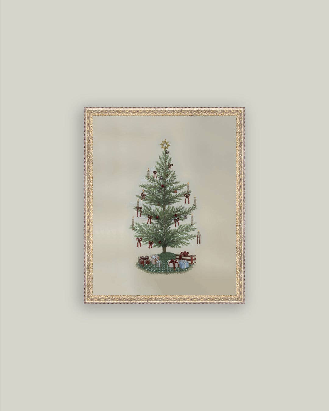 Vintage Tree with Bows Framed Antique Art: 5x7