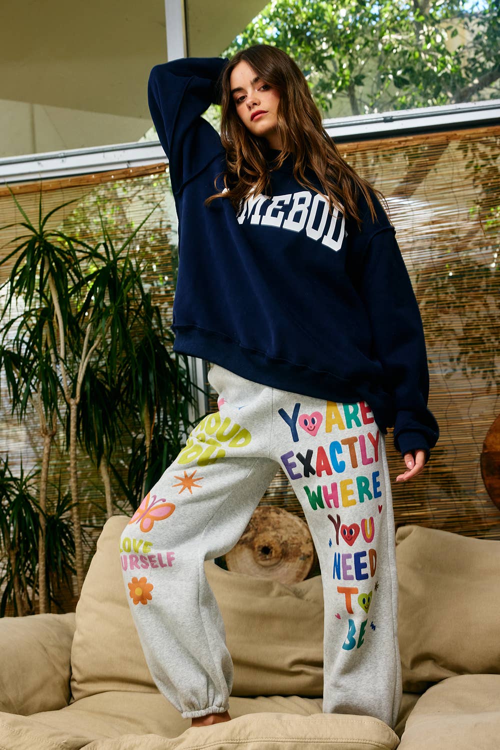 "HOMEBODY" Mock Neck Sweatshirt- NAVY