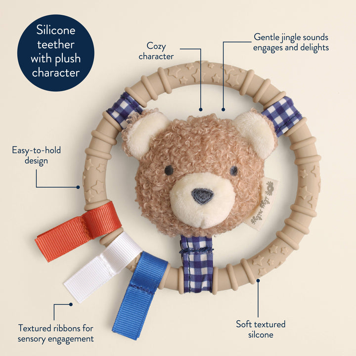Itzy Ring Pal™ - Teething Ring with Plush Character: Taupe Bear
