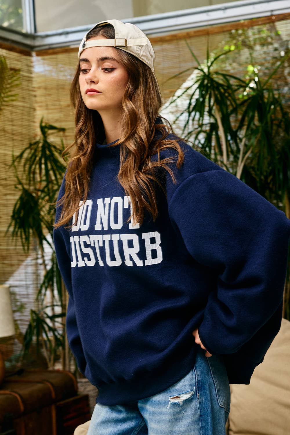 "HOMEBODY" Mock Neck Sweatshirt- NAVY