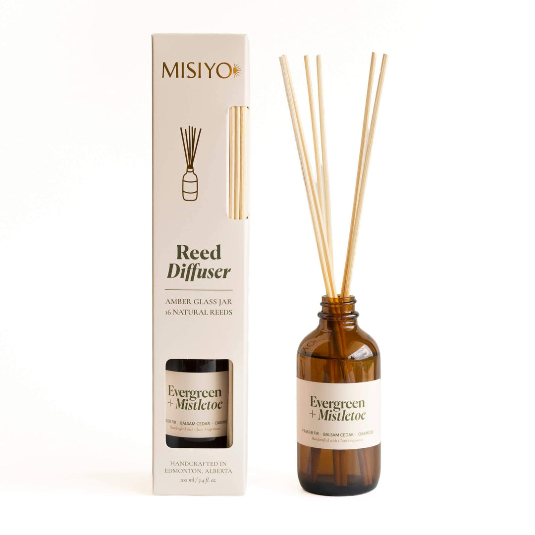 Evergreen + Mistletoe | Clean Reed Diffuser: Diffuser Set (with box + reeds)
