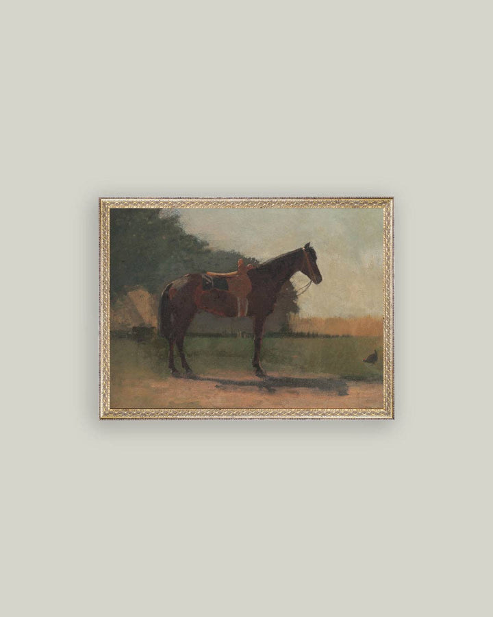 Saddled Horse Framed Antique Art: 10x8
