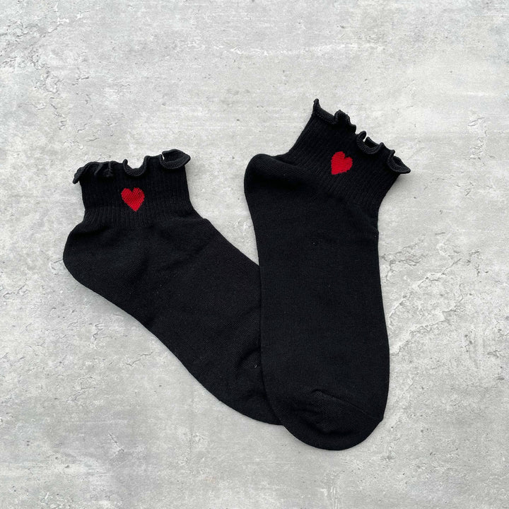 Ruffle Heart Socks: Black