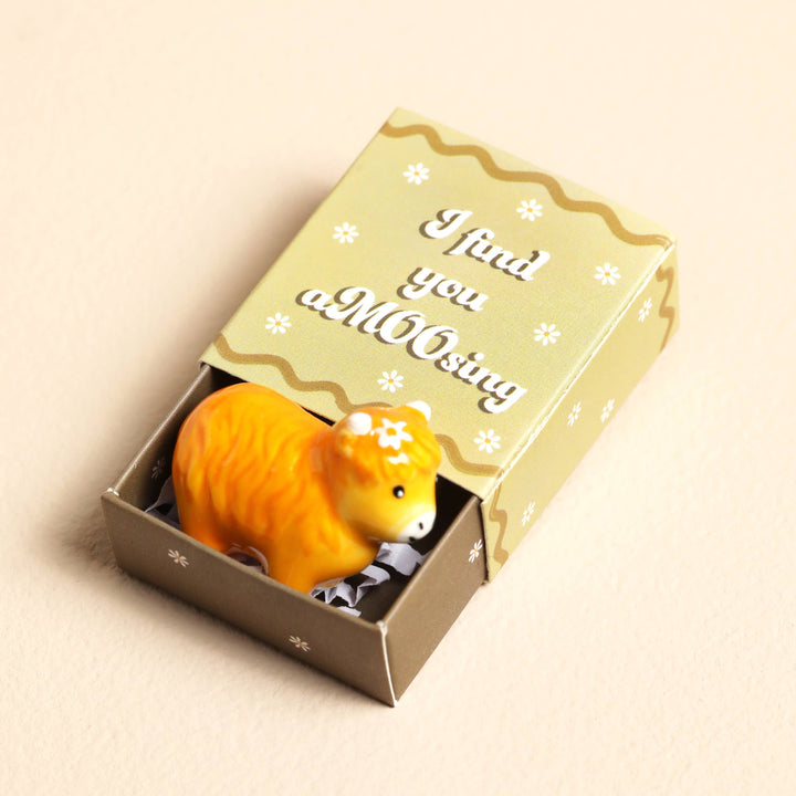 Tiny Matchbox Ceramic Tokens: Highland Cow