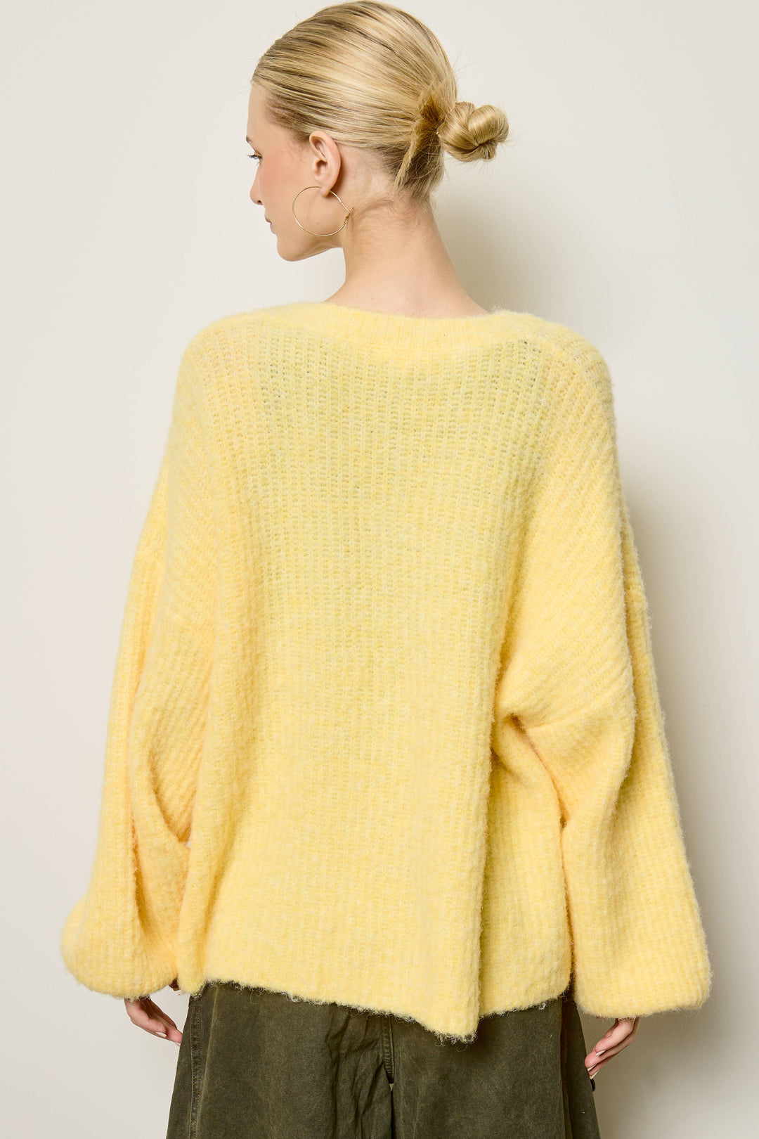 Balloon Sleeve Knit Cardigan: Butter