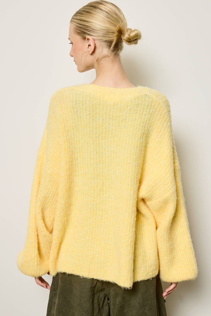 Balloon Sleeve Knit Cardigan: Butter
