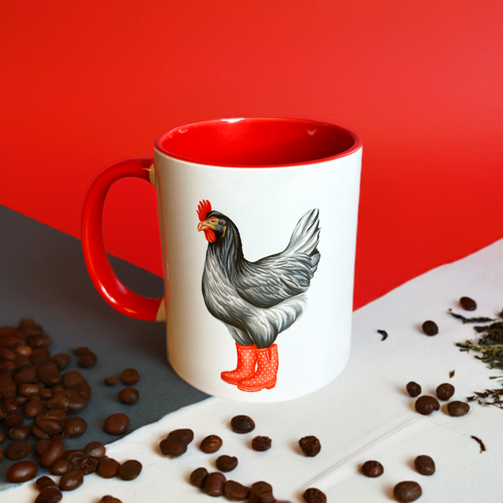Hen wearing Red Rain Boots Mug: 11oz - 325ml