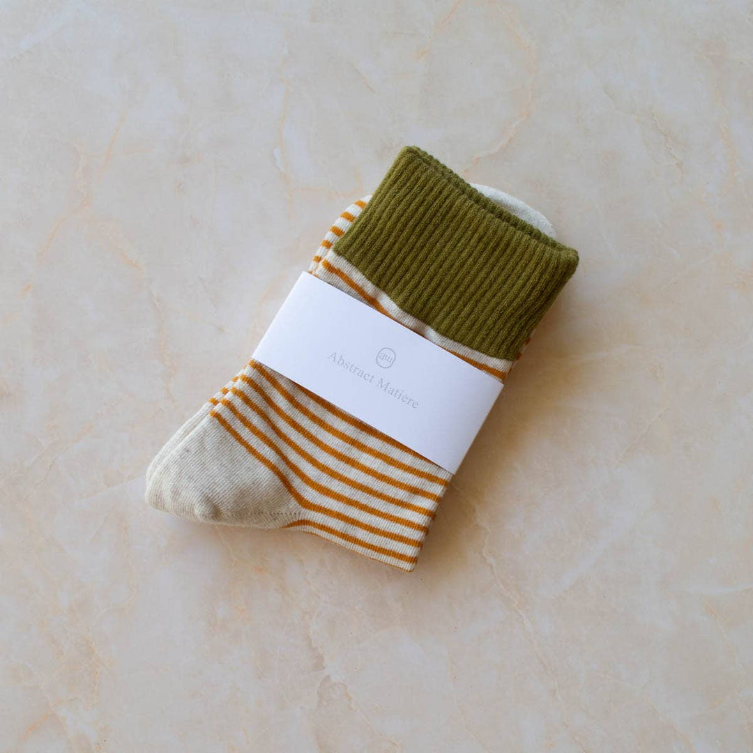 2 Tone Stripe Casual Socks: Olive/Oatmeal