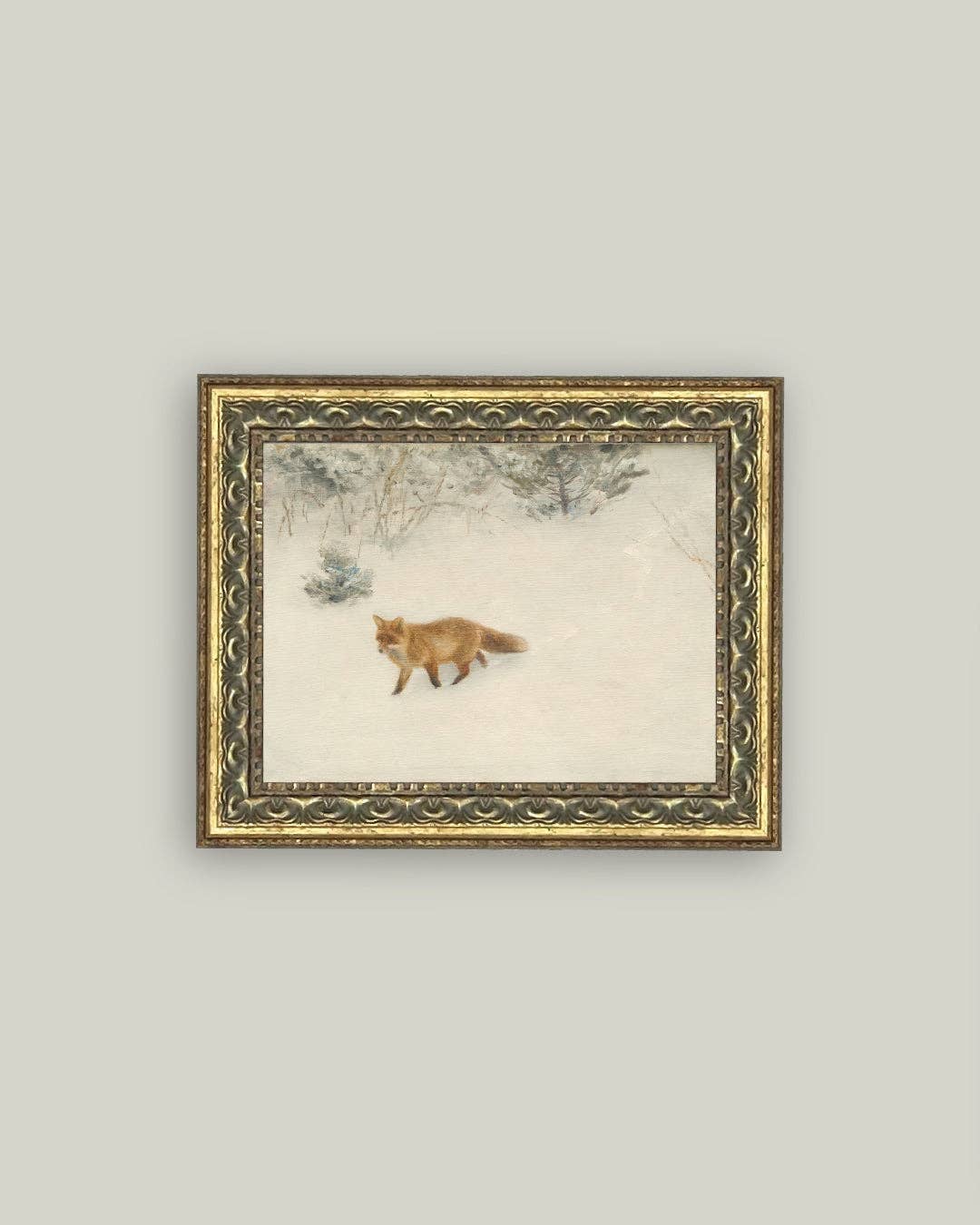 Fox In Winter Framed Antique Art: 7x5