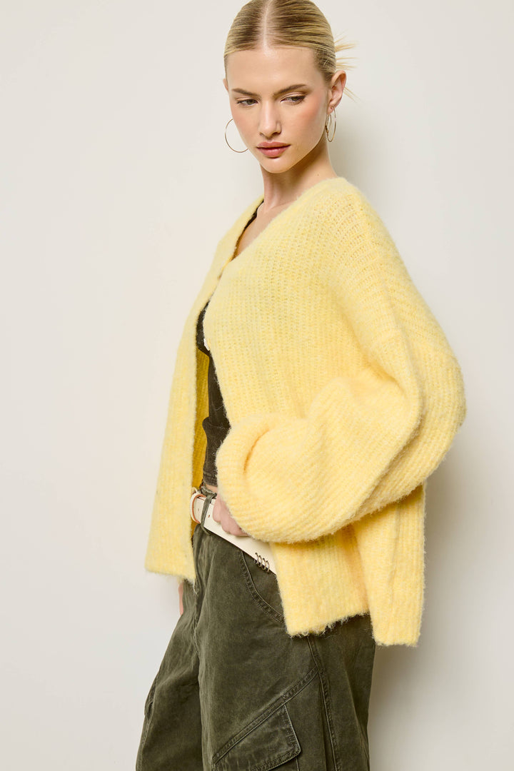 Balloon Sleeve Knit Cardigan: Butter