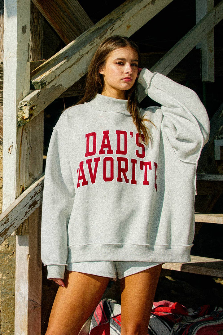 Dad's Favourite Reversible Mock-Neck Sweatshirt: HEATHER GREY