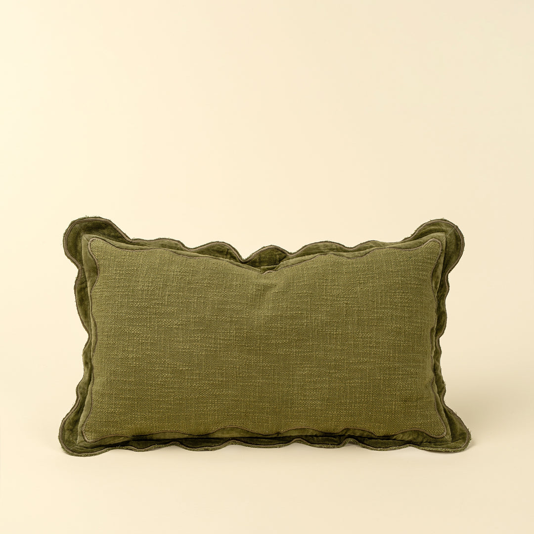 21x12 Velvet Scallop Pillow- Moss