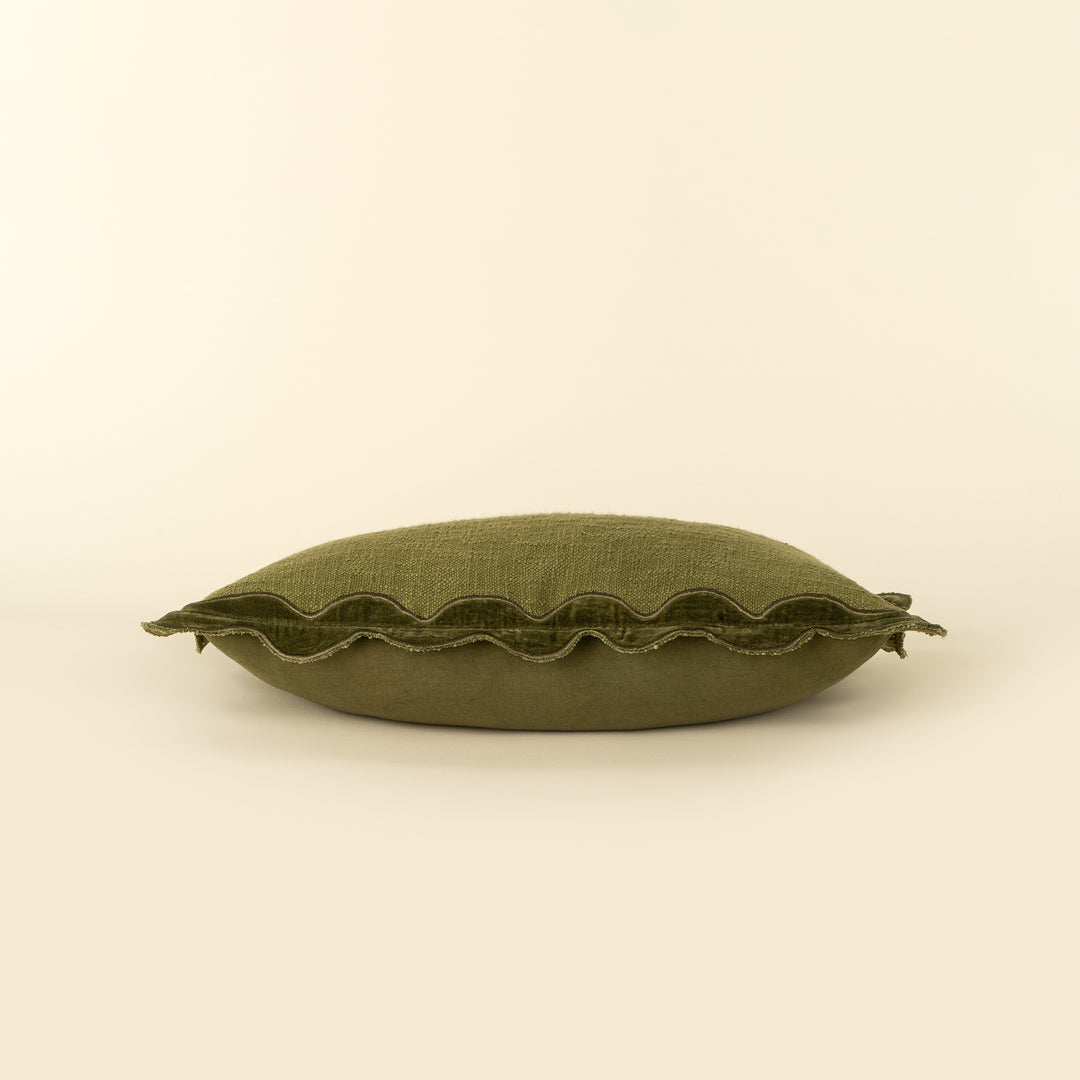 21x12 Velvet Scallop Pillow- Moss