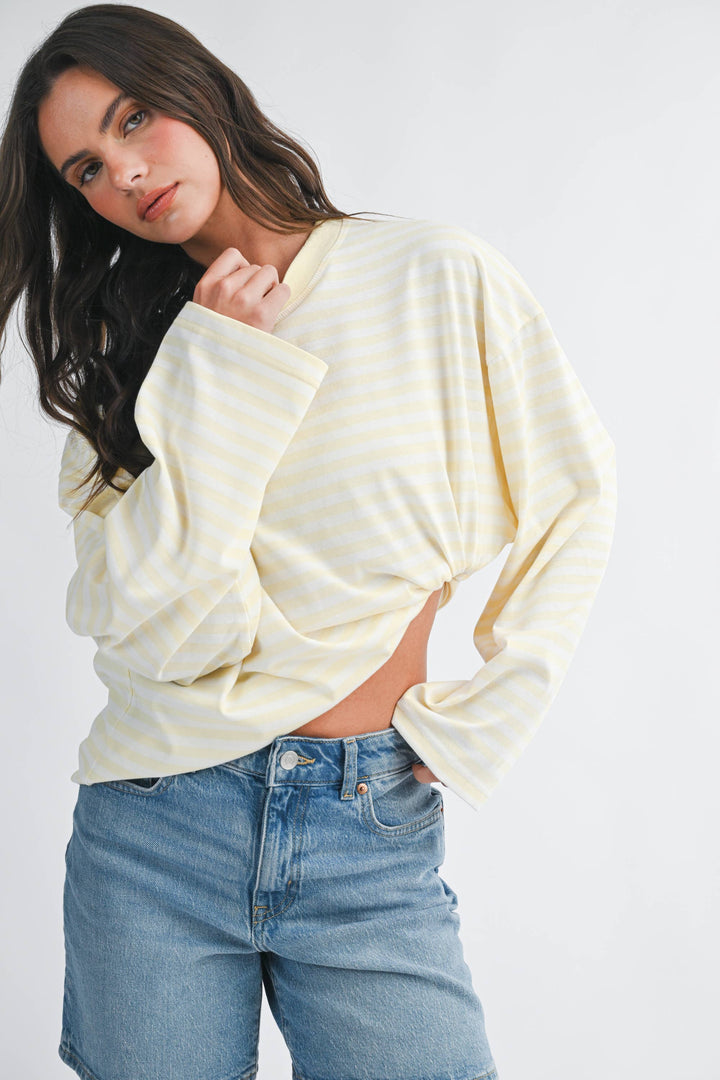 Oversized Stripe Long Sleeve Top: Lemon