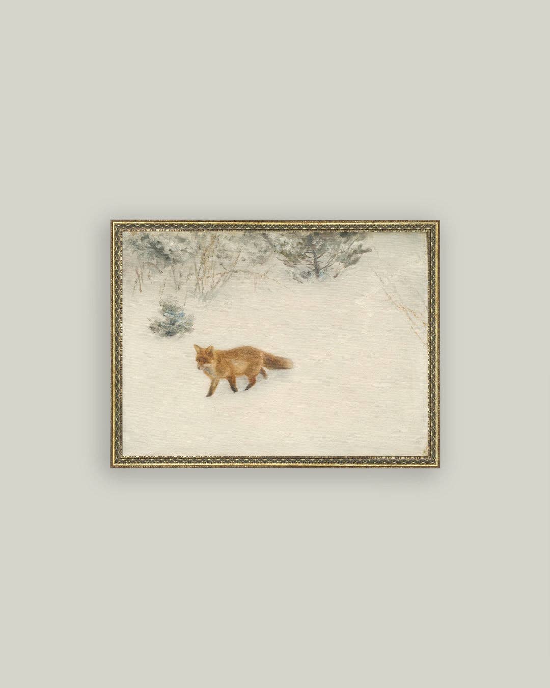 Fox In Winter Framed Antique Art: 7x5