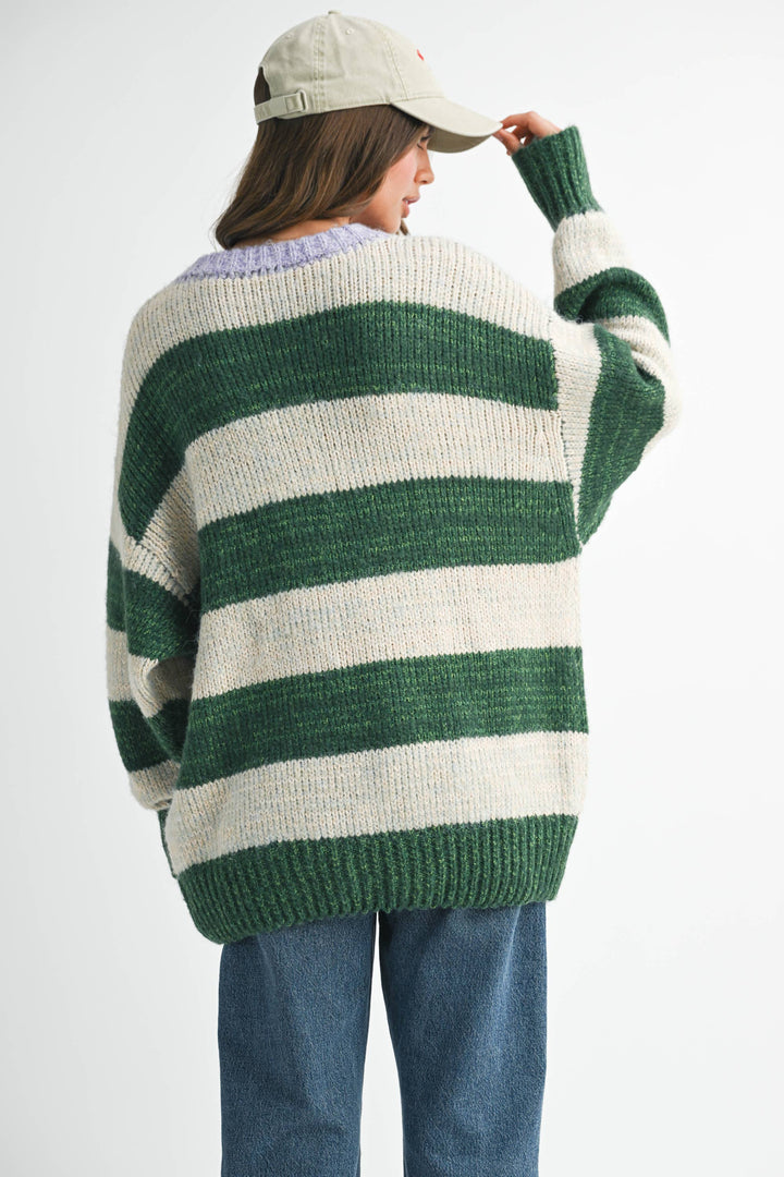 Oversized Striped Sweater: Green