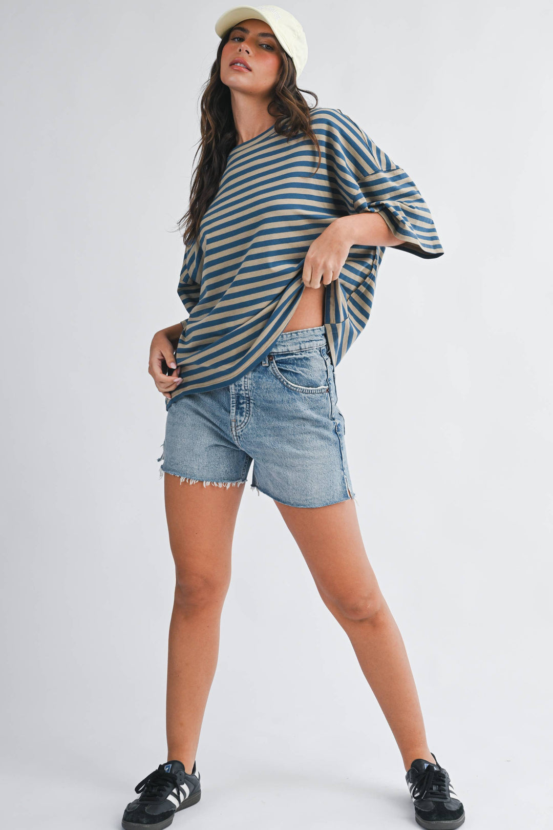 Oversized Stripe Boyfriend Tee: Tan